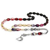 Ayyıldız Kararmaz Metal Püsküllü Arpa Kesim Süzme Bonibon Ateş Kehribar Tesbih