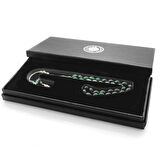 925 Ayar Gümüş Püsküllü Arpa Kesim Gümüş İsim Yazılı Süzme Yeşil-Siyah Ateş Kehribar Tesbih