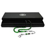 Ayyıldız Kararmaz Metal Püsküllü Arpa Kesim Süzme Yeşil-Siyah Ateş Kehribar Tesbih