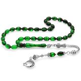 Ayyıldız Kararmaz Metal Püsküllü Arpa Kesim Süzme Yeşil-Siyah Ateş Kehribar Tesbih