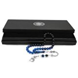 Kararmaz Metal Ayyıldız Püsküllü Küre Kesim Süzme Mavi-Siyah Sıkma Kehribar Tesbih