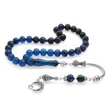 Kararmaz Metal Ayyıldız Püsküllü Küre Kesim Süzme Mavi-Siyah Sıkma Kehribar Tesbih