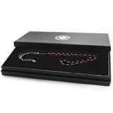 925 Ayar Gümüş Püsküllü Arpa Kesim Gümüş İsim Yazılı Kırmızı-Siyah Ateş Kehribar Tesbih