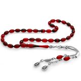 Kararmaz Metal Su Damlası Püsküllü Arpa Kesim Bilek Boy Kırmızı-Siyah Ateş Kehribar Tesbih