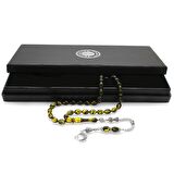 Ayyıldız Kararmaz Metal Püsküllü Arpa Kesim Sarı-Siyah Ateş Kehribar Tesbih