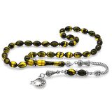 Ayyıldız Kararmaz Metal Püsküllü Arpa Kesim Sarı-Siyah Ateş Kehribar Tesbih