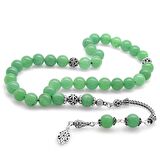 925 Ayar Gümüş Püsküllü Küre Kesim Aventurin Doğaltaş Tesbih