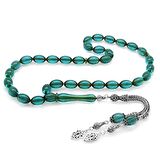 925 Ayar Gümüş Çift Püsküllü Arpa Kesim Su Mavisi Ateş Kehribar Tesbih