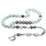 Kararmaz Metal Püsküllü Küre Kesim Kişiye Özel İsim Yazılı Larimar Doğaltaş Tesbih