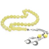 Kararmaz Metal Ayyıldız Püsküllü Küre Kesim Sarı-Beyaz Hareli Beyrut Kehribar Tesbih