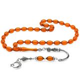 Kararmaz Metal Püsküllü Arpa Kesim Kırmızı Ateş Kehribar Tesbih