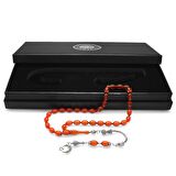 Kararmaz Metal Püsküllü Arpa Kesim Kırmızı Ateş Kehribar Tesbih