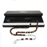 Kararmaz Metal Püsküllü Kesme Kesim Bala-Siyah Ateş Kehribar Tesbih