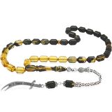 925 Ayar Gümüş Kral Püsküllü Uçlu Kapsül Kesim Kişiye Özel İsim Yazılı Süzme Siyah-Beyaz Ateş Kehribar Tesbih