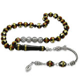 925 Ayar Gümüş Püsküllü Pirinç Sarmal Küre Kesim Gümüş İsim Yazılı Kırmızı-Beyaz Mine Dolgulu Kuka Tesbih