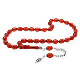 Kararmaz Metal Arnavut Zincir Püsküllü Arpa Kesim Bayrak Kırmızısı Ateş Kehribar Tesbih