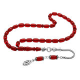 925 Ayar Gümüş Püsküllü Kapsül Kesim Bilek Boy Bayrak Kırmızı Ateş Kehribar Tesbih