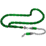 Ateş Kehribar Tesbih - Kararmaz Metal Püsküllü - Bilek Boy - Yeşil Renk - Kapsül Kesim