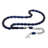 Sıkma Kehribar Tesbih - Kararmaz Metal Püsküllü - Bilek Boy - Lacivert Renk - Kapsül Kesim