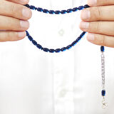 Sıkma Kehribar Tesbih - Kararmaz Metal Püsküllü - Bilek Boy - Lacivert Renk - Kapsül Kesim