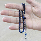 Sıkma Kehribar Tesbih - Kararmaz Metal Püsküllü - Bilek Boy - Lacivert Renk - Kapsül Kesim