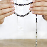 Kararmaz Metal Ayyıldız Püsküllü Metal Sarmal Silindir Kesim Siyah Kuka Tesbih