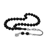 925 Ayar Gümüş Püsküllü Küre Kesim Bilek Boy Mavi Siyah Sıkma Kehribar Tesbih