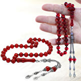 925 Ayar Gümüş Püsküllü İstanbul Kesim Bayrak Kırmızı Ateş Kehribar Tesbih