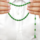 Sistemli Özel Kesim Zümrüt Yeşili Sıkma Kehribar Tesbih