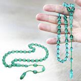 Sistemli Arpa Kesim Şeffaf Turkuaz Ateş Kehribar Tesbih