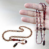 Sistemli Arpa Kesim Kırmızı İmame Kombinli Şeffaf Ateş Kehribar Tesbih