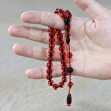 Sistemli Küre Kesim Kırmızı Ateş Kehribar Tesbih