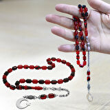 Kararmaz Metal Püsküllü Uçlu Kapsül İsim Yazılı Ayyıldız Plakalı Kırmızı Siyah Ateş Kehribar Tesbih