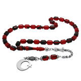 Kararmaz Metal Püsküllü Uçlu Kapsül İsim Yazılı Ayyıldız Plakalı Kırmızı Siyah Ateş Kehribar Tesbih