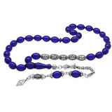 Kararmaz Metal Arnavut Zincir Püsküllü Arpa Kesim Kişiye Özel İsim Yazılı Lacivert Sıkma Kehribar Tesbih