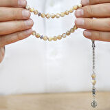 Kararmaz Metal Arnavut Zincir Püsküllü Küre Kesim Sarı Sedef Doğaltaş Tesbih