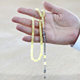 925 Ayar Gümüş Kral Zincir Püsküllü Kapsül Kesim Soft Sarı Doğal Damla Kehribar Tesbih