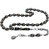 925 Ayar Gümüş Kral Zincir Püsküllü Helezon Motifli Gümüş Firuze Mercan İşlemeli Arpa Kesim Erzurum Oltu Taşı Tesbih