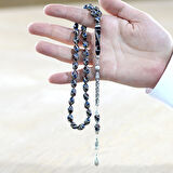 925 Ayar Gümüş Kral Zincir Püsküllü Helezon Motifli Gümüş Firuze Mercan İşlemeli Arpa Kesim Erzurum Oltu Taşı Tesbih