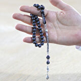 925 Ayar Gümüş Kral Püsküllü Yoğun Gümüş Firuze İşlemeli Erzurum Oltu Taşı Tesbih