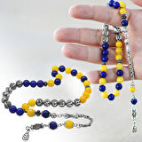 Kararmaz Metal Arnavut Zincir Püsküllü Küre Kesim Kişiye Özel İsim Yazılı Sarı Lacivert Jade Doğaltaş Taraftar Tesbih