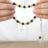 Kararmaz Metal Kişiye Özel Harf Püsküllü Küre Kesim Sarı Lacivert Jade Doğaltaş Taraftar Tesbih