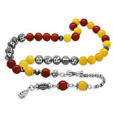 Kararmaz Metal Arnavut Zincir Püsküllü Küre Kesim Kişiye Özel İsim Yazılı Sarı Kırmızı Jade Akik Doğaltaş Taraftar Tesbih