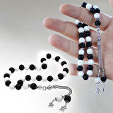 925 Ayar Gümüş Kişiye Özel Harf Püsküllü Küre Kesim Siyah Beyaz Jade Ayyıldız Oniks Doğaltaş Taraftar Tesbih