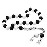 925 Ayar Gümüş Kişiye Özel Harf Püsküllü Küre Kesim Siyah Beyaz Jade Ayyıldız Oniks Doğaltaş Taraftar Tesbih