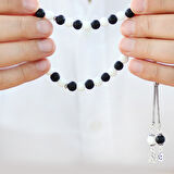 925 Ayar Gümüş Kişiye Özel Harf Püsküllü Küre Kesim Siyah Beyaz Jade Ayyıldız Oniks Doğaltaş Taraftar Tesbih