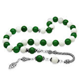 925 Ayar Gümüş Foxtail Zincir Püsküllü Küre Kesim Yeşil Beyaz Jade Doğaltaş Taraftar Tesbih