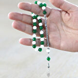 925 Ayar Gümüş Foxtail Zincir Püsküllü Küre Kesim Yeşil Beyaz Jade Doğaltaş Taraftar Tesbih