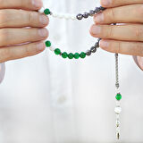 925 Ayar Gümüş Püsküllü Küre Kesim Kişiye Özel İsim Yazılı Yeşil Beyaz Jade Doğaltaş Taraftar Tesbih