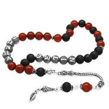 925 Ayar Gümüş Püsküllü Küre Kesim Kişiye Özel İsim Yazılı Kırmızı Siyah Ayyıldız Oniks Akik Doğaltaş Taraftar Tesbih